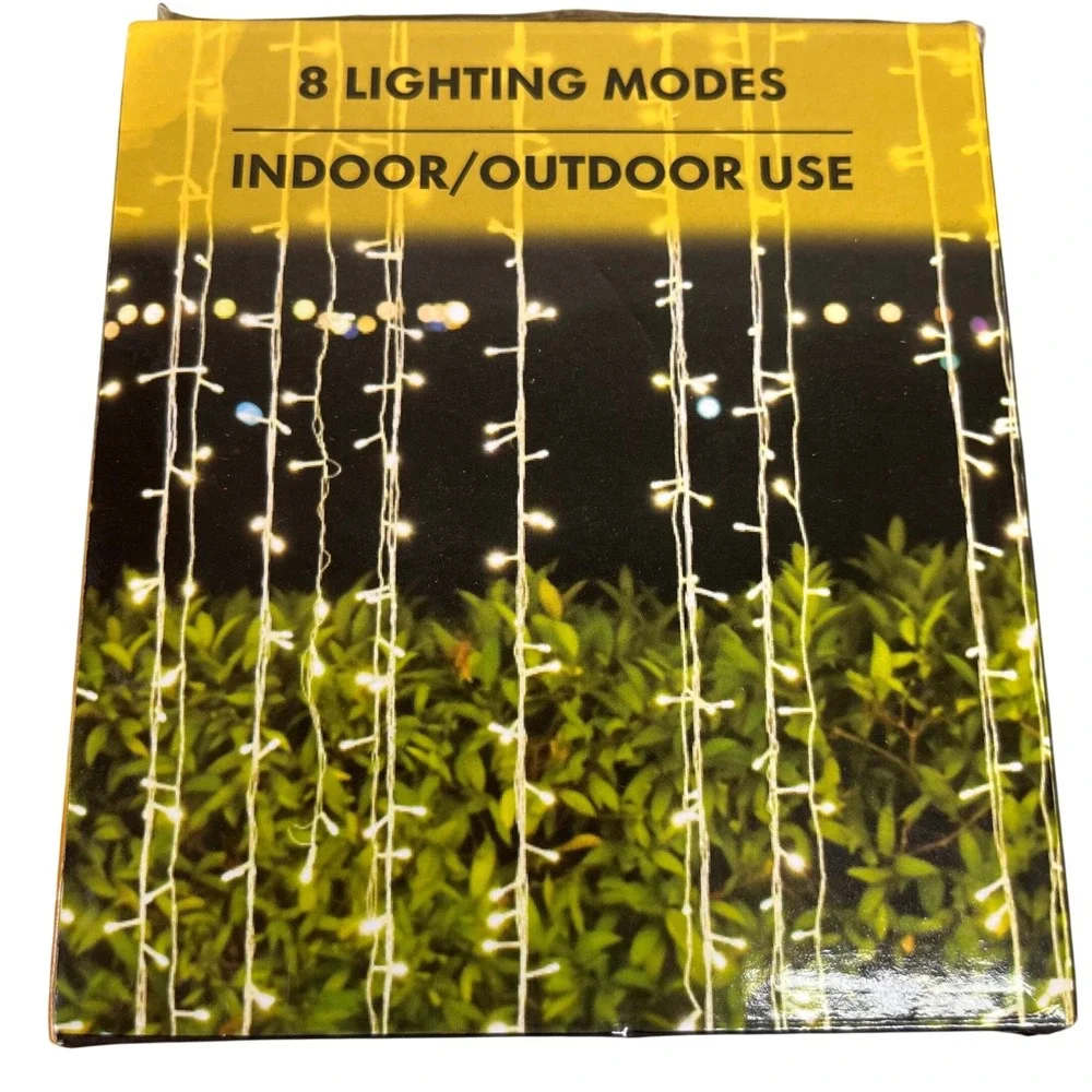 Twinkle Star Curtain Lights 300 LED 2 Pack Warm White Indoor Outdoor 8 Modes New
